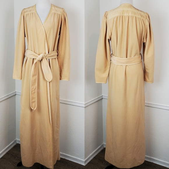 Bill Tice Robe Vintage Pleated Old Hollywood Lounge Comfort Sleep Tan Neutral - Picture 2 of 15